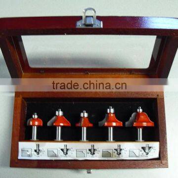 High Quality 5PCS TCT Router Bit Set In Wooden Display Box For Woodworking