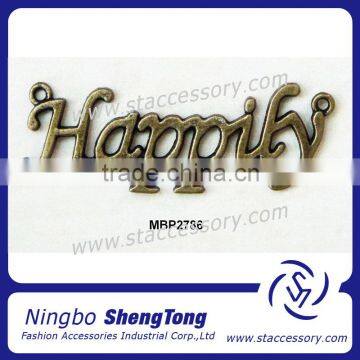 Happy Word Charms Silver Alloy Beads