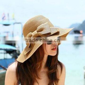 Gentlewoman accessories with bowknot wide brim straw hat for lady