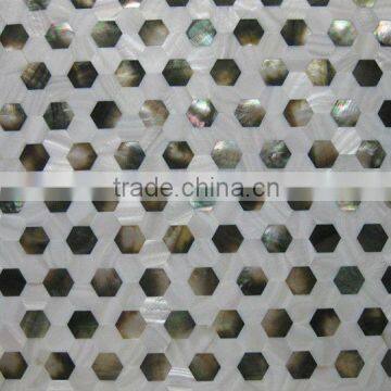 Black lip mother of pearl white freshwater shell mosaic hexagon