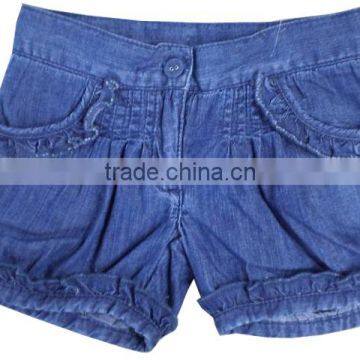 Stylish women lovely 100% cotton blue flouncing denim shorts ladies pocket piping shorts manufacturer