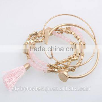 G71193101 Nail Glow Gold Tassel Circle Stick Bracelet Hand Chain For Women