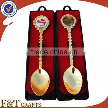 Plating gold printing logo epoxy copper spoon for souvenir