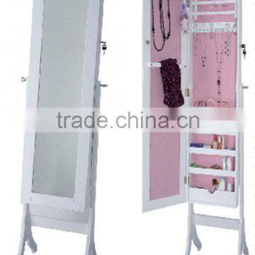 Floor Jewelry Mirror Cabinet(pink color inside) with white finished