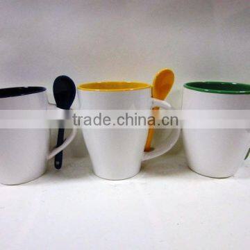 MUG WITH SPOON - WHITE MUG - COLORED INSIDE - SPOONED MUG