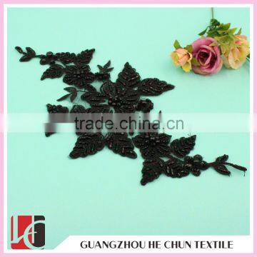 HC-2244 New Product Fancy Bridal Alencon Lace Applique With Black Bead photo-3