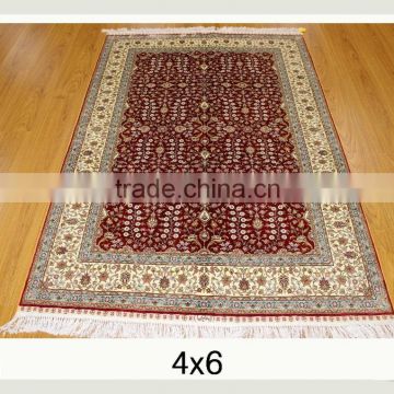 4x6 ft handknotted silk oriental carpet seven mountain flower Hereke design handmade area rugs