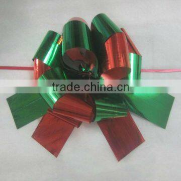 HOT SALE ! New Design Red / Green Metallic Poly Ribbon Decorative Pom Pom Pull Bow