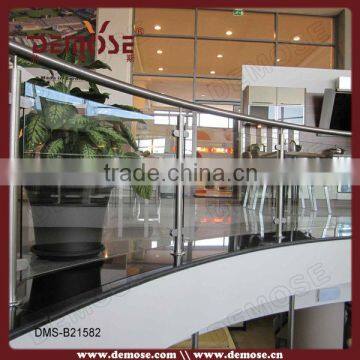 curved deign structural glass railing / galvanized pipe handrail