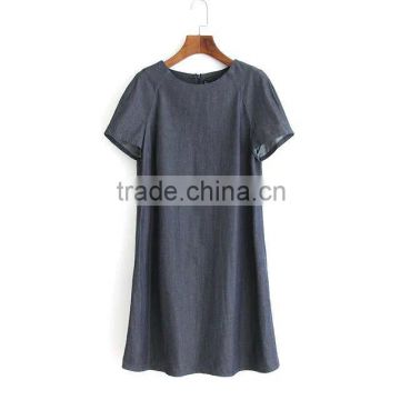 china manufacturer jeans water wash short sleeve loose H line ladies girl jeans dress