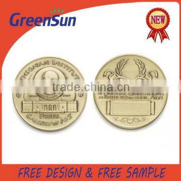 Lasest design Custom Production gold plating copper coin