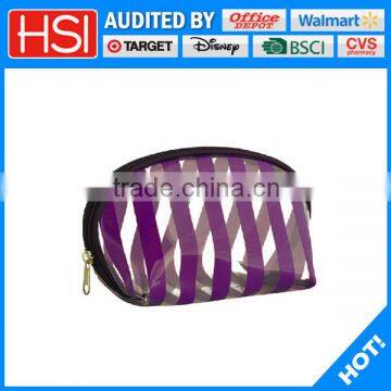 Fashion purple striated pvc zipper cosmetic bag/ pencil case