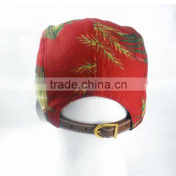 Screen Print 5 Panel Flat Brim Peaked Caps With Leather Belt And Logo photo-3