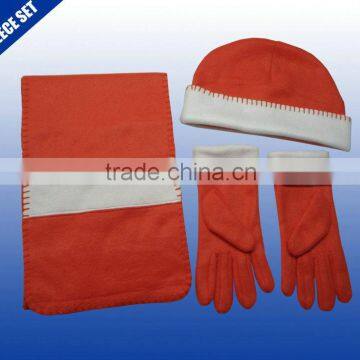 Promotional Christmas polar fleece hat scarf gloves wholesales