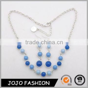 Fashion rhodium plated combine with circle alloy inlay smooth resin stones earring and necklace Jewelry Sets