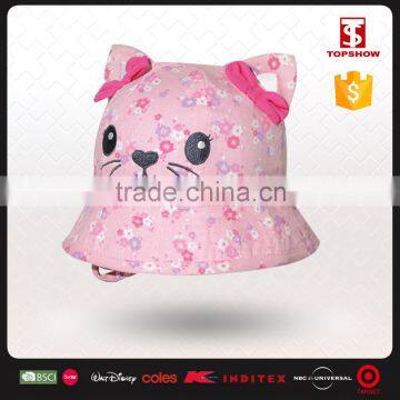 custom pink cotton cat embroidery bob hats for kids