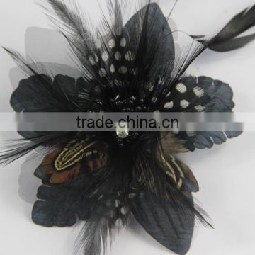 Girls Black Bulk Brooch clip Hair Bow Clips Feather Brooch Pin