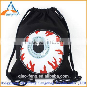 Black Cotton Drawstring Bag/fashion Korean School Bags