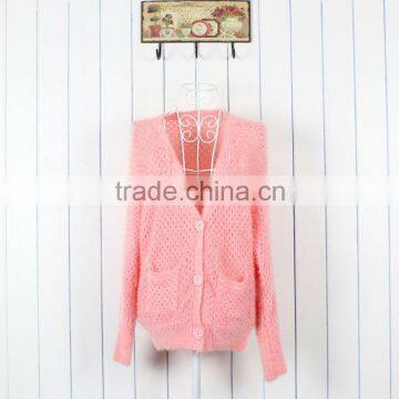 lady fancy yarn holes knitted sweater