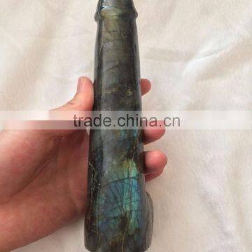 Hand Carved Natural Rock Polished Labradorite Crystal Dildo photo-5