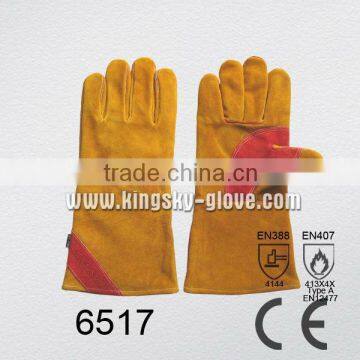 Cow split leather double palm welding glove with CE certificate