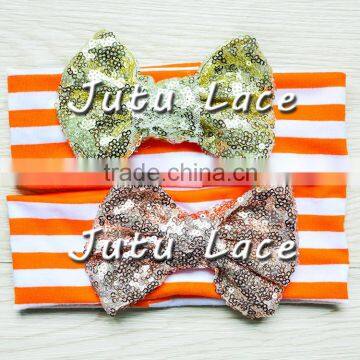 9 Colors in Stock Babies Headband Stripes Fabric, Sequin Bow Stripe Cotton Knot Headband Wholesale photo-5
