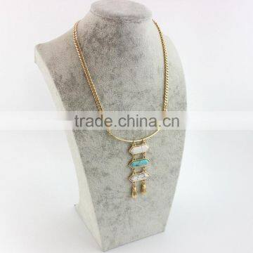 Ethnic Jewelry Natural Stone Bohemian Style Gold Color Chain Beads Turquoise Horn Geometric Pendant Necklace For Women Jewelry