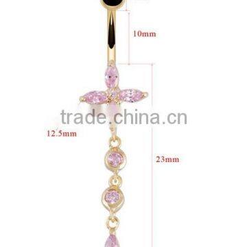 Brand Women Flower Shape Zircon Belly Navel Ring photo-2