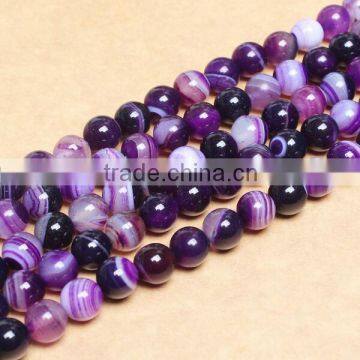 6mm dyed round smooth purple banded agate loose beads
