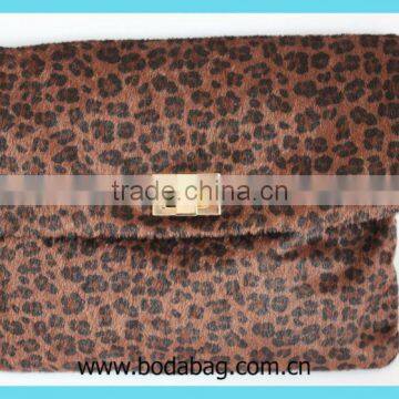 PU and imitated fur ladies clutch bag