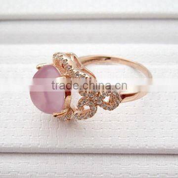 2015 Wholesale Rose Gold Plated 925 Sterling Silver Rose Quartz Ring With CZ Pave Setting photo-2