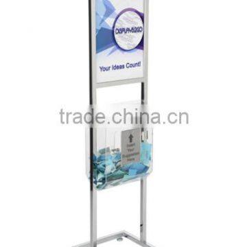 Acrylic Ballot Box w/ 14 x 22 Sign Holder, 2 Slots , Floor Standing Chrome & Clear