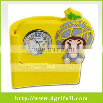 silicone square pen holder with clock