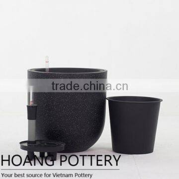 Black Round Decorative Outdoor Poly Terrazzo Pot