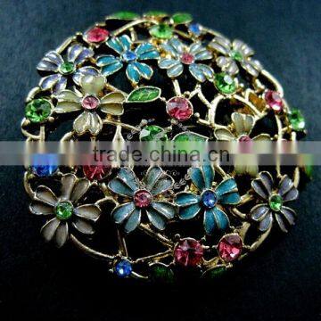 45mm Big Epoxy Colorful Flowers Crystal Round Filigree Victorian Fashion Women Brooch Jewelry 6520001 photo-2