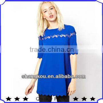 2013 high fashion design women summer chiffon top scalloped top lace insert top shkz74