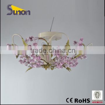 SX0877-3 wrought Iron small milk white color with pink flower ceiling Lights