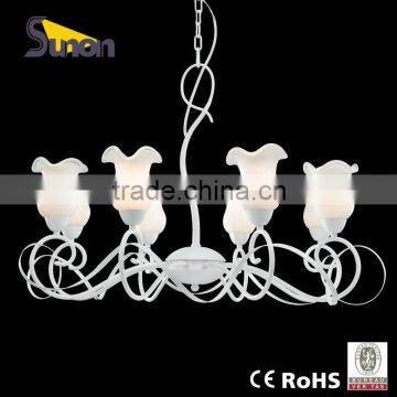 8 bulbs glass shade wrought iron modern art chandelier