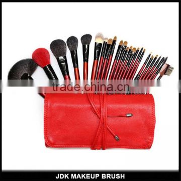 24pcs Red color PU bag makeup brushes set with top quality goat hair