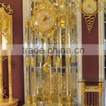 Royal Palace Italy Antique 24K Gold Plated Bronze Floor Clock, Brass Mounted Crystal and Marble Grandfather Floor Clock photo-3