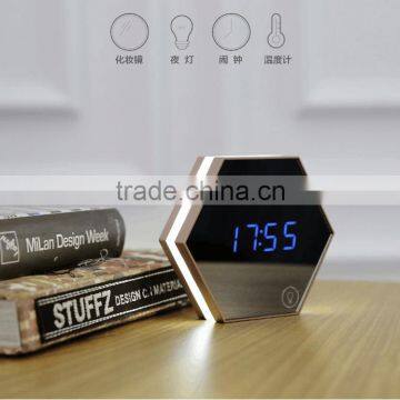 Multifunction Mirroring Alarm Clock With Led Digital Thermometer Cosmetic Mirror Night-lighting Alarm Clock photo-3