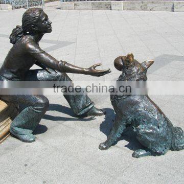 Bronze Girl With Dog Playing Sculpture photo-3