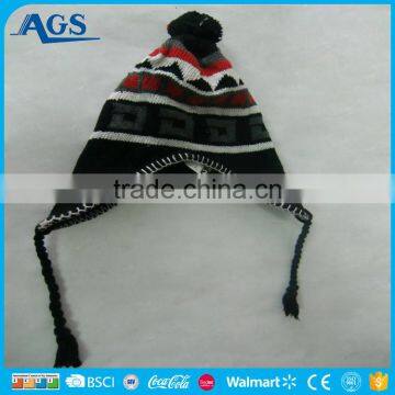 popular winter crochet hat knitted beanies with Strings and Ball on Top