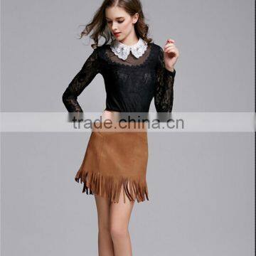 Latest Womens Faux Suede Fringed Skirt Female High Waist Tassel Casual Mini Skirt