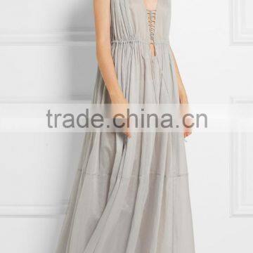 Sexy Flowing Cotton-mousseline Maxi Long Dress With Front Lace Up Western Dresses Names 2016 HSD5777 photo-2