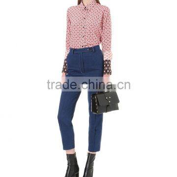 Wholesale Women Long Sleeves Geometric Rosette Silk Shirt(DQE0079T) photo-2