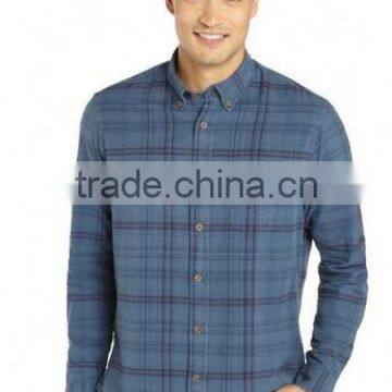 Hot Men's blue check cotton shirt MSRT0077