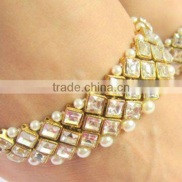 GOLD Tone Crystal PEARLS PAYAL Anklets Pair photo-3