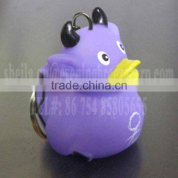 wholesale mini purple devil rubber duck keychain , devil duck keyholder