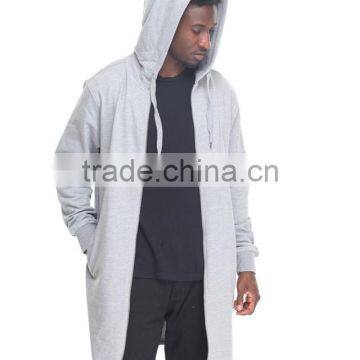 Pouch Pockets Full Front Zip up Closure Elongated Design Men's Coat With Adjustable Hooded Drawstring Zipper Long Coat photo-6